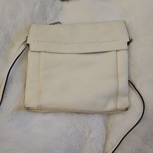 Vince Camuto White Pebbled Leather Bag with Debossed Logo